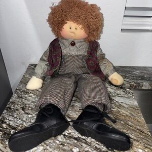 Charming Plush Doll with Brown Hair and Black Boots